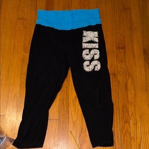Y2K Electric Pink KISS Foldover leggings size XL Black and Blue Bottoms